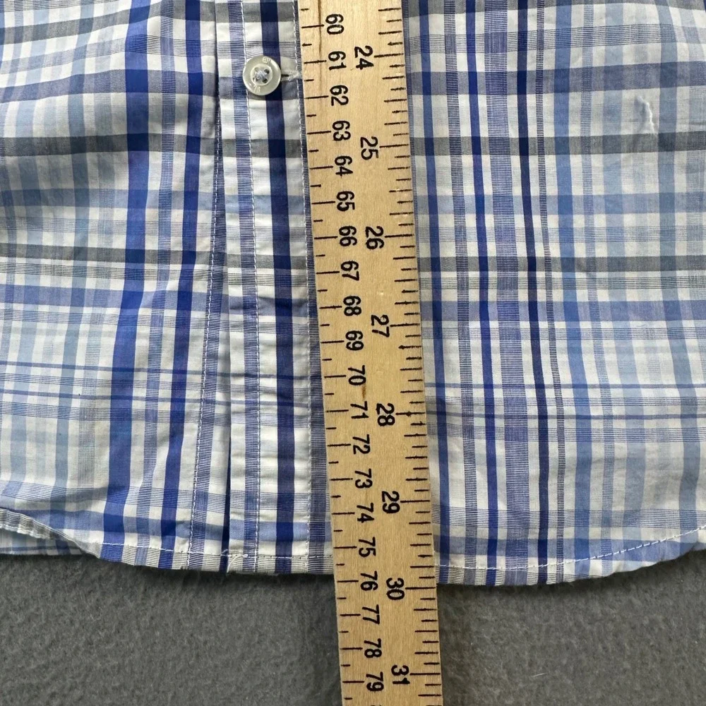 Banana Republic Grant Slim Fit Luxe Stretch Poplin Plaid Shirt Blue White M
